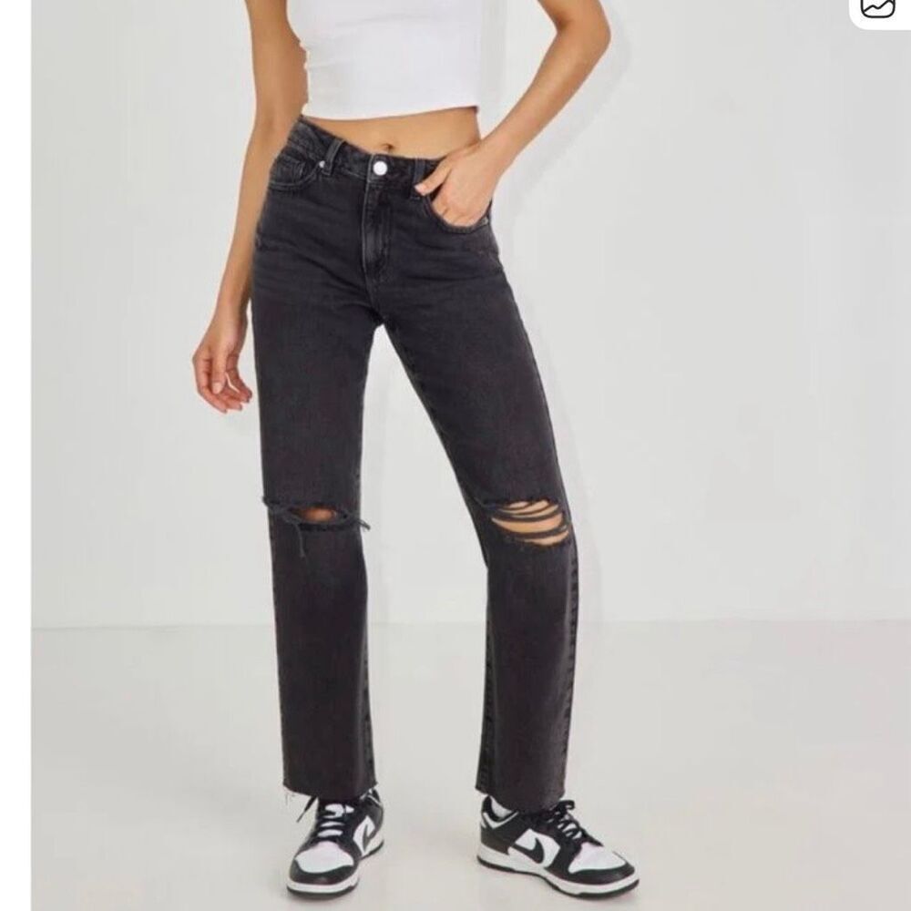 Garage Denim High Waist Ripped Black Straight Jeans Size 5
